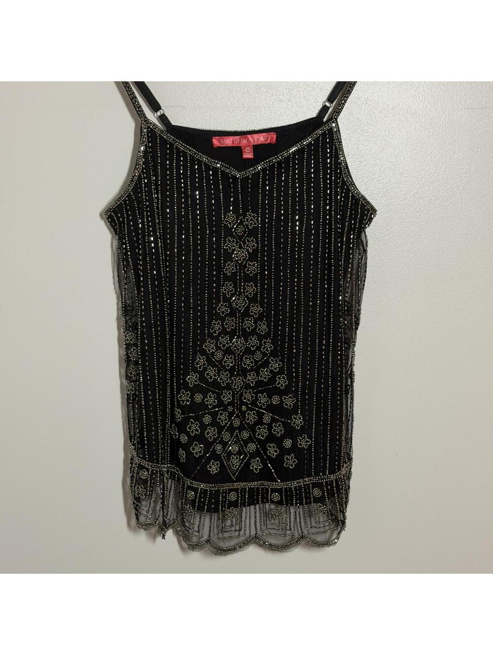 Saks Fifth Avenue Beaded Mesh Tank Medium Art Deco Gatsby Evening Party NWT - Picture 2 of 7